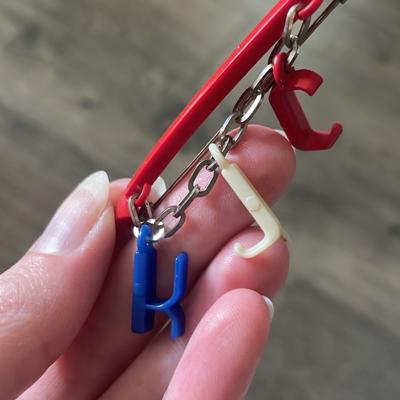 1940s Celluloid Early Plastic Patriotic Red Arrow Brooch w Charms K J C Initials - Picture 10 of 17